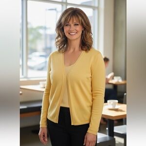 Talbots Yellow Petite Plus Size 3X Single Button Cardigan Sweater